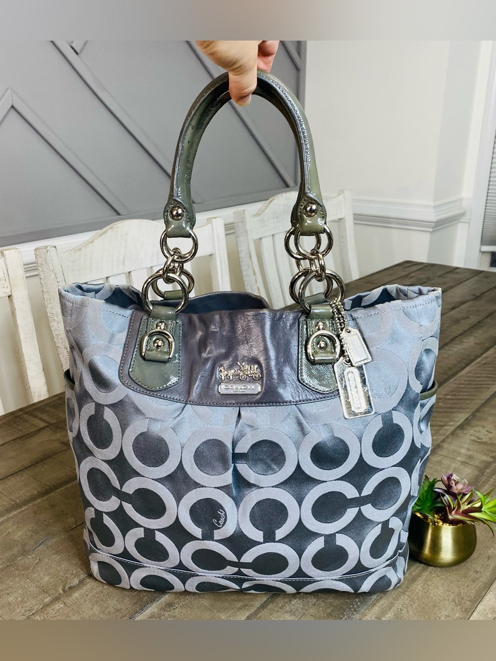 Coach Madison Op Art Signature C Magazine Tote Grey Style 13583